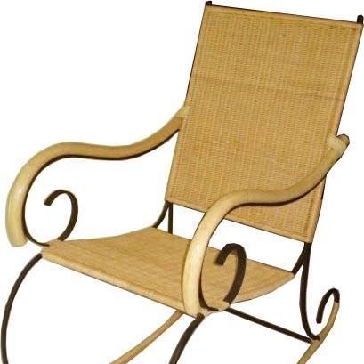 Cane rocking chair with wooden armrests